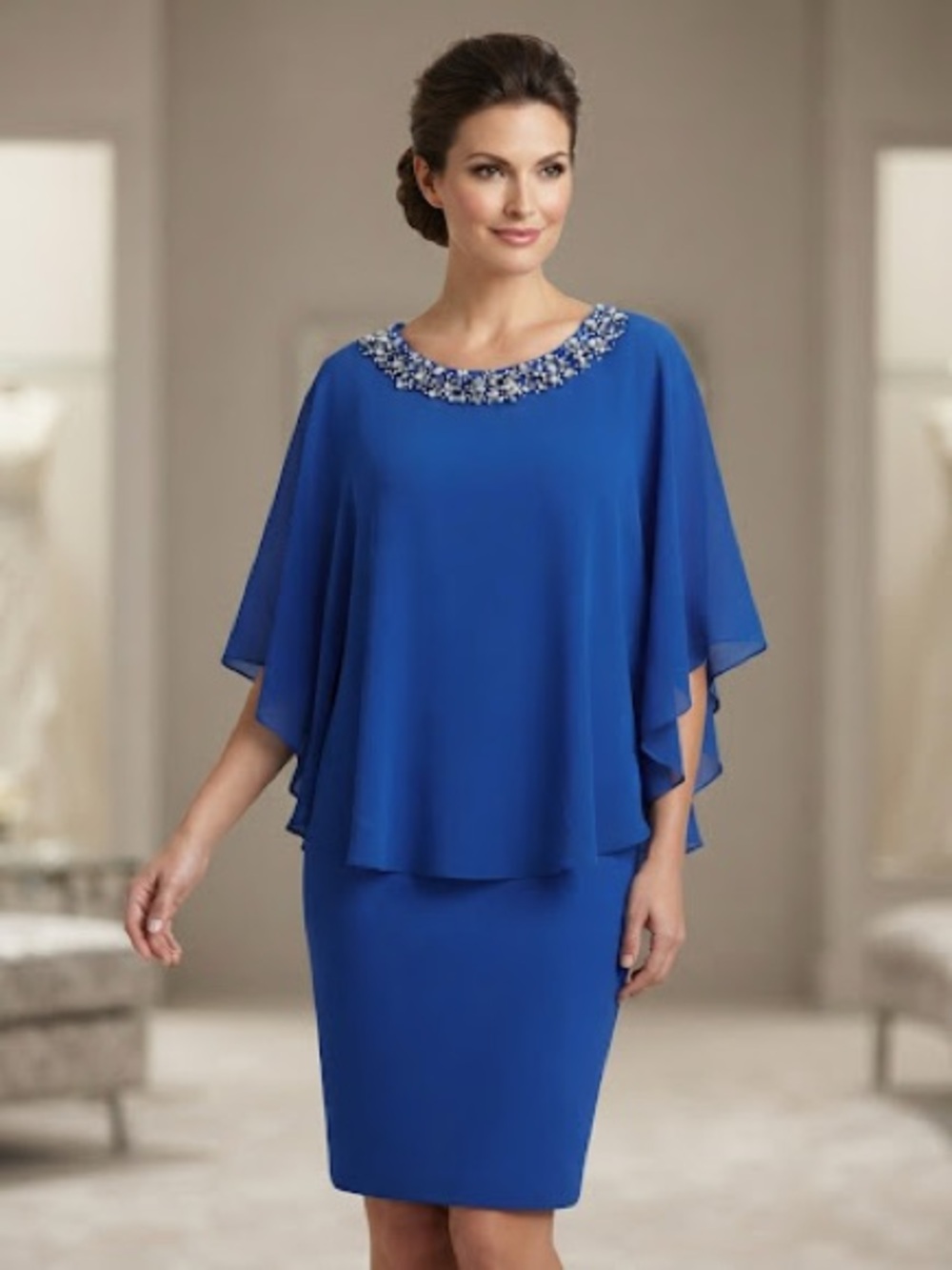 Jessica Howard Royal Blue Beaded Capelet Midi Dress